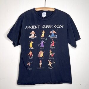 Ancient Greek Gods Graphic T Shirt Adult Size Large Black Professor Academia